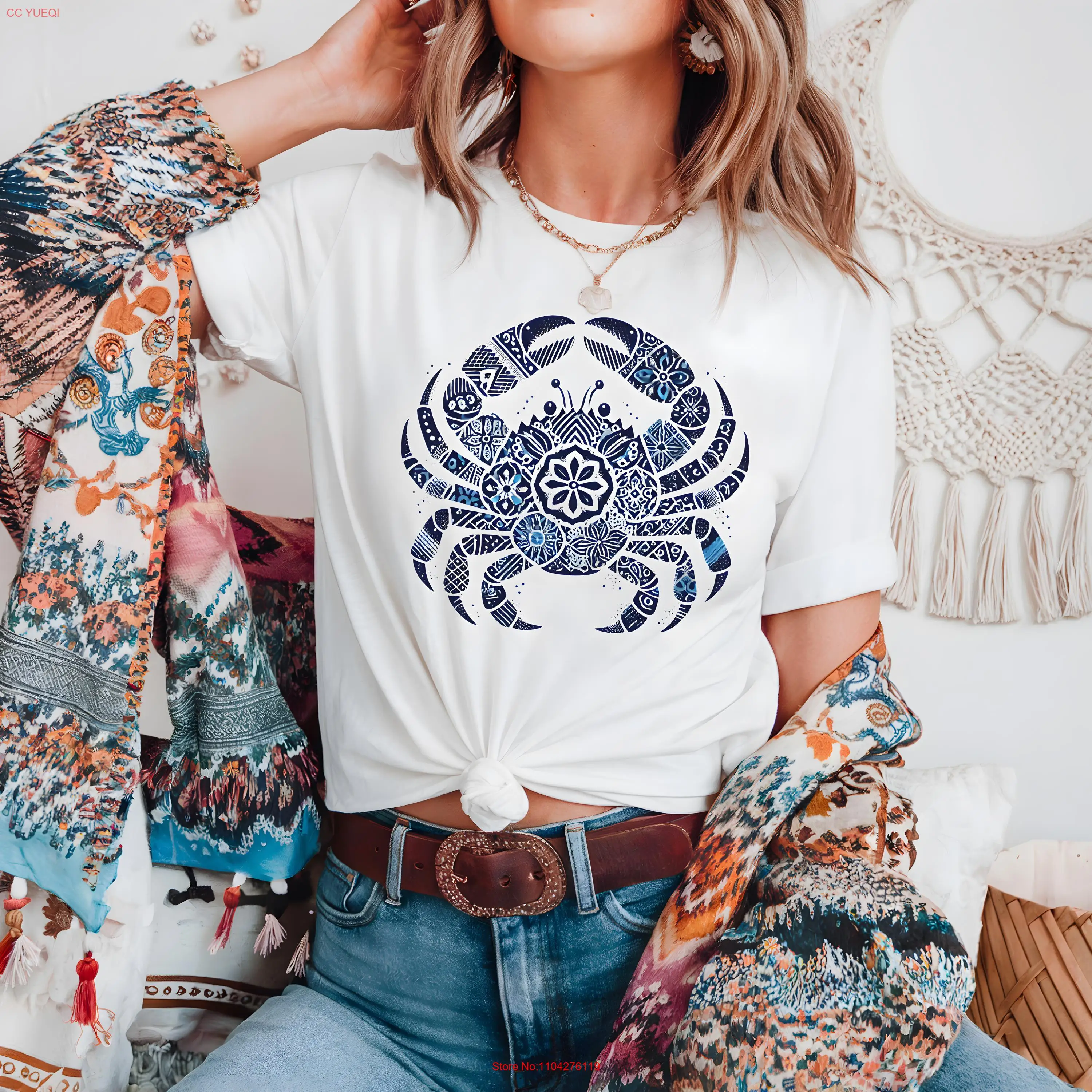 Окрашенная в океане одежда окрашенная футболка с крабовым дизайном пляжная