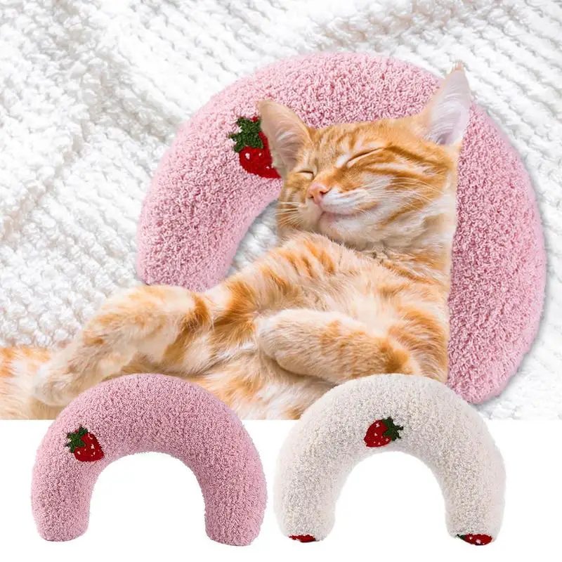 

Cat Neck Pillow U Shaped Cat Neck Pillow For Sleeping Soft Fluffy Pet Pillow With Washable Cover Cozy Half Donut Pet Calming Toy