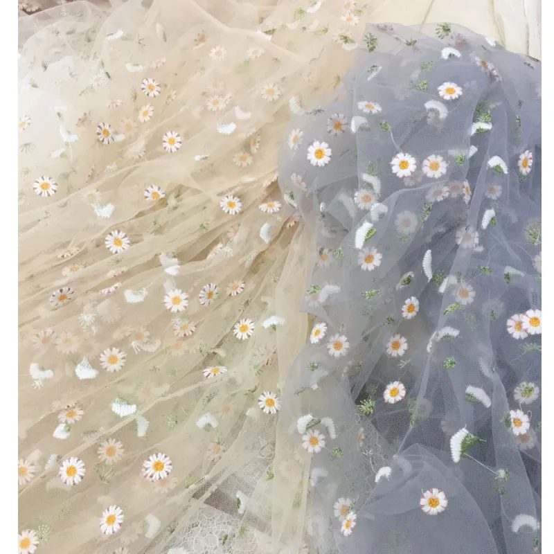 3/5/10 ярдов мягкая Тюлевая ткань с цветочной вышивкой маргариток для платьев