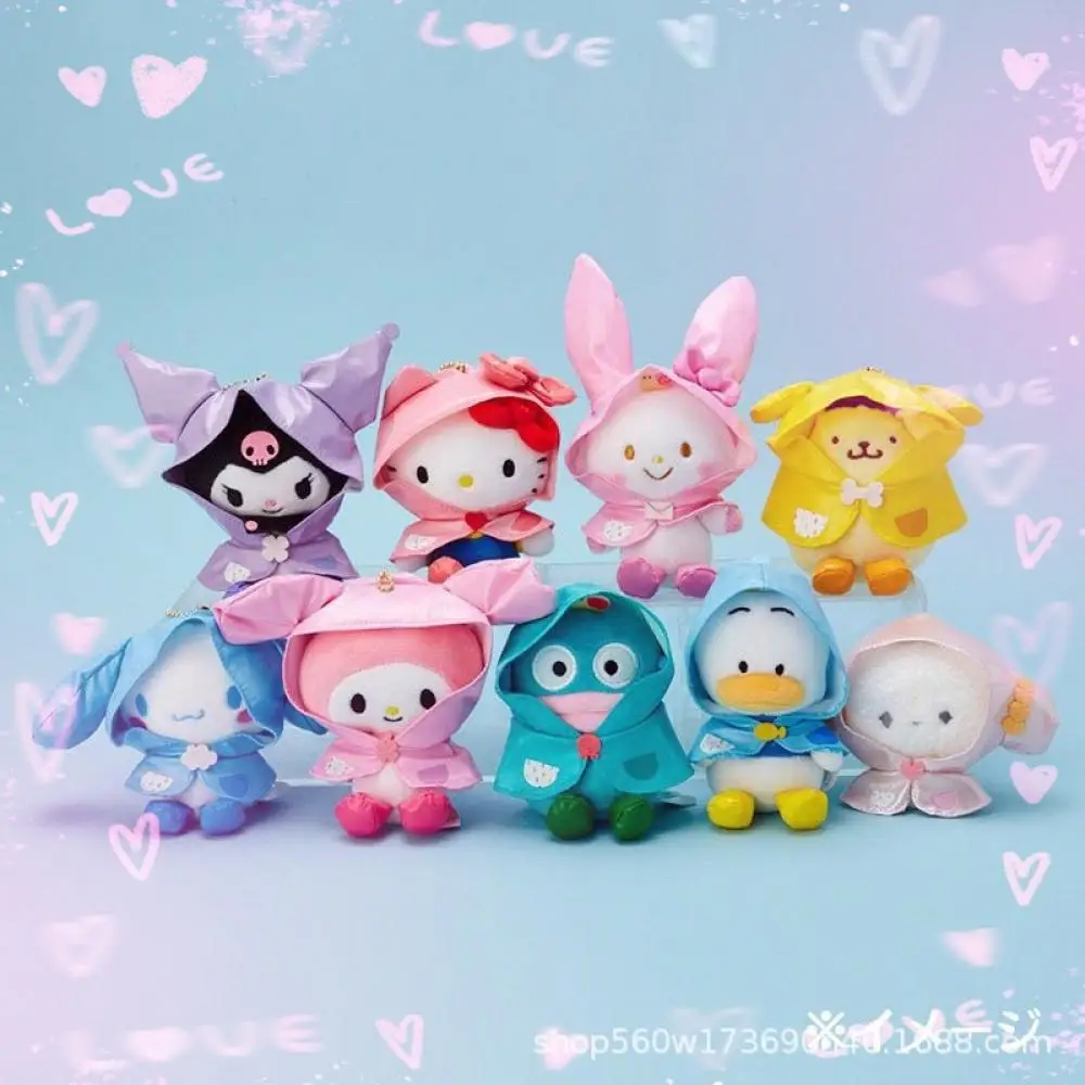 

Cartoon Anime Sanrio Kawaii Kuromi Cinnamorol Mymelody Raincoat Small Pendant Plush Toy Doll Children's Birthday Gift