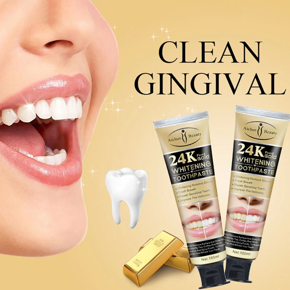 

24K Gold Whiten Toothpaste Anti Gingival Bleeding Remove Plaque Stains Care Oral Odor Fresh Breath Bright Teeth Whiten Cleaner