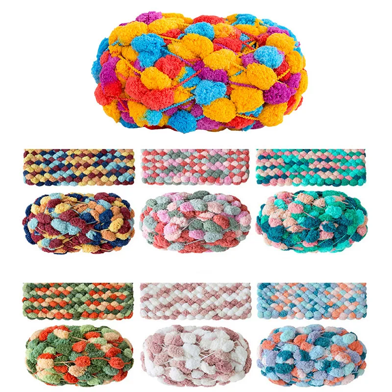 

150g Thick Woollen Big Soft Rainbow Pom Pom Yarn Hand Knitting Crochet Yarn Blanket Cushion Colorful Pompom Thread