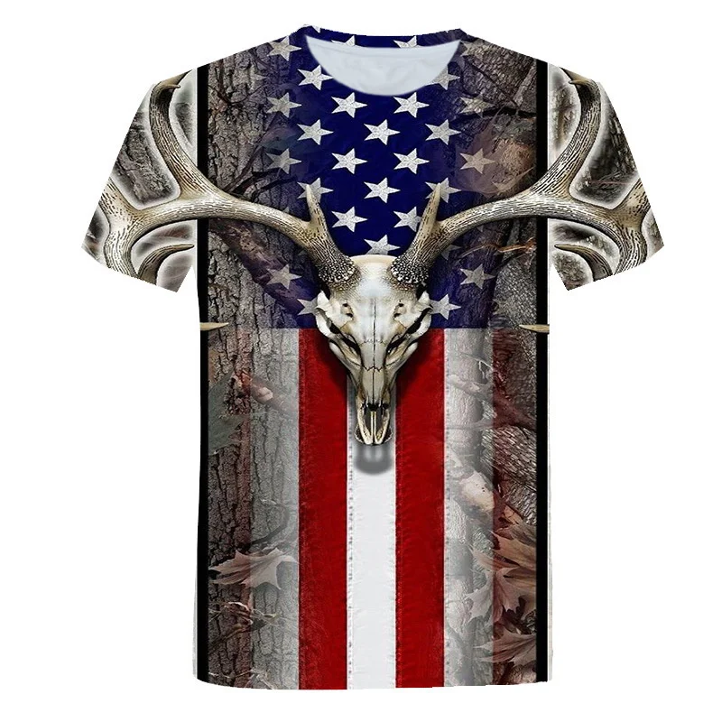 

3D Sika Deer Printed Men's T Shirts Summer O-Neck Short Sleeve Personality Creative Comforts Tee Shirt Cool Tops Women Clothes