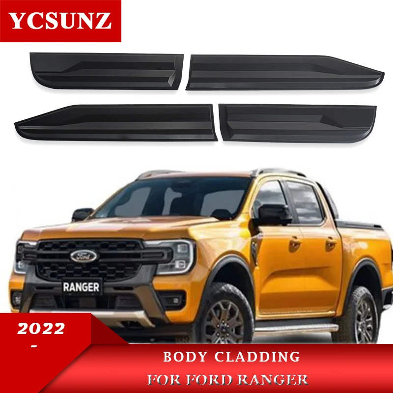 

Black Body Cladding For Ford Ranger Wildtrak Sport XLT T9 2022 2023 XLS XL raptor Double Cab Side Door Trim Car Accessories