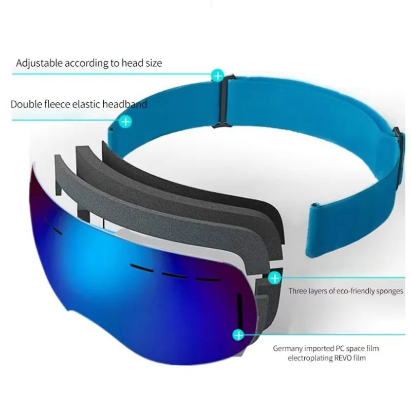 Winter Snow Skiing Goggles for Men Women Teenagers Skis Wide Field of View Windproof Proof UV Resistant Glasses