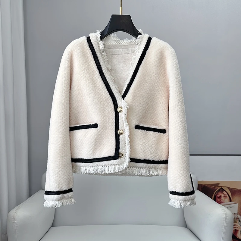 

PUDI 2023 новый дизайн настоящая овечья стрижка форма куртка украшенная кисточкой Женская мода теплая фотография CT369