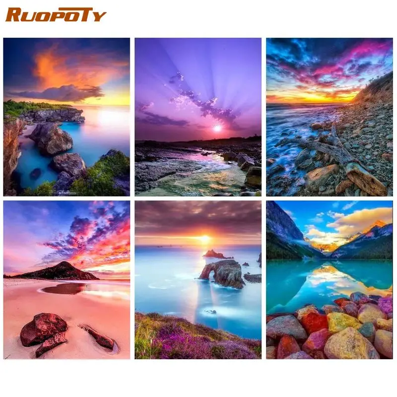 

RUOPOTY Acrylic Painting By Numbers On Canvas Markers By Number Landscapes Number Painting Living Room Decorating Artwork