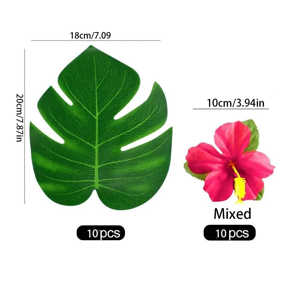 

20 шт., тропический пальмовый лист, цветок гибискуса, имитация листьев для Гавайской вечеринки, украшение для дня рождения, украшение стола