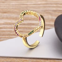 charm heart shape rainbow crystal zircon ring womens simple design ring fashion wedding party romantic jewelry gifts wholesale