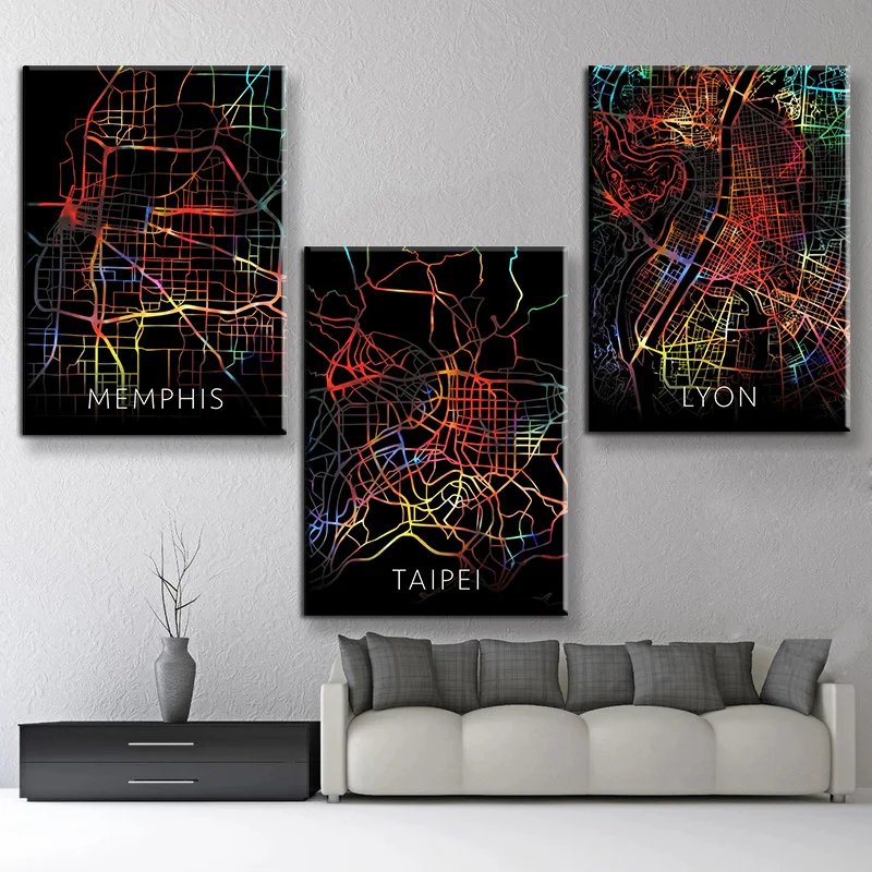 

Black Colorful Word Poster City Map Memphis Taipei Perth Lyon Nordic Print Canvas Painting Wall Art Picture Home Office Decor