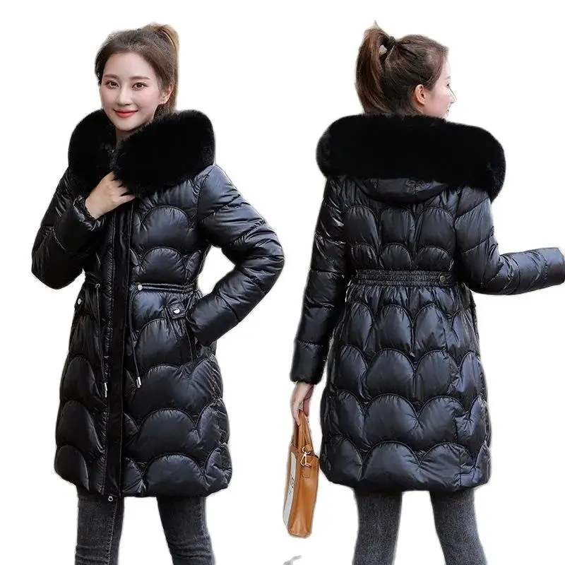 

Fashion Winter Cotton Jackets 2022 New Big Fur Collar Hooded Women Parkas High Quality Mid-Length Outwear Solid Thick Warm Coats