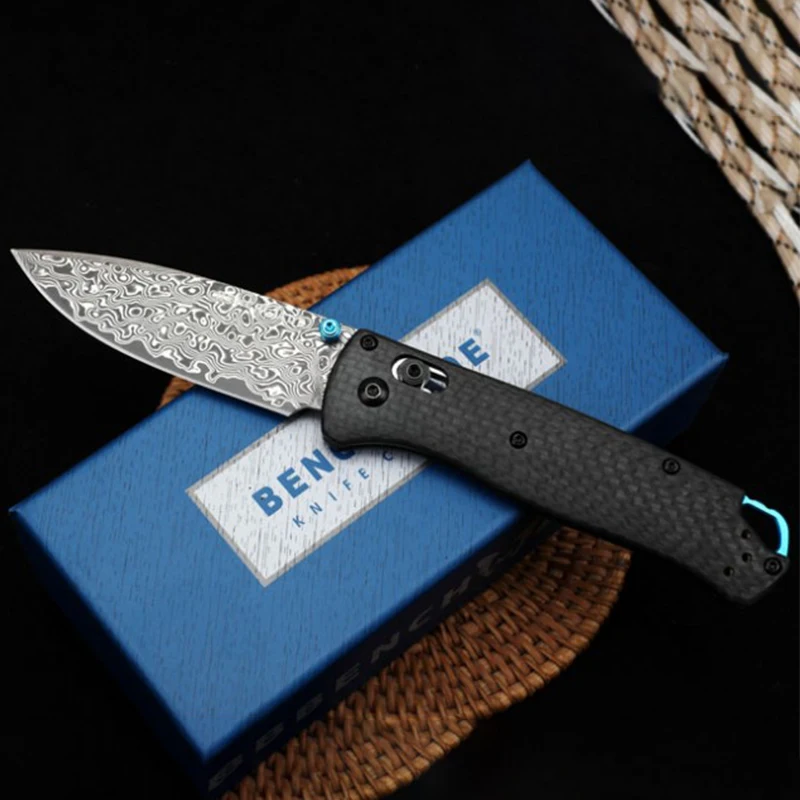 New Damascus Steel Blade Benchmade 535 Tactical Folding Knife Carbon Fiber Handle Outdoor Survival Safety Pocket Knives EDC Tool