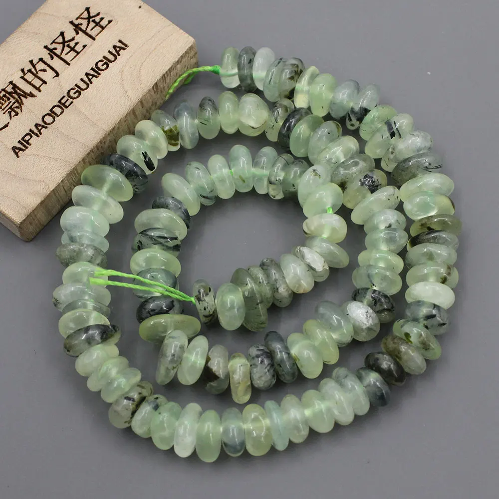 

APDGG 4x10mm Natural Green Prehnite Rondelle Smooth Nugget Loose Beads 15.5" Strand Jewelry Making DIY