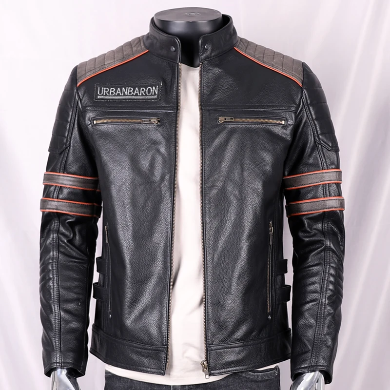 Special Offer Leak-Picking First Layer Cowhide Leather Leather Coat Short Stand r Skull Jacket Motorcycle Cycling Clothing Men
