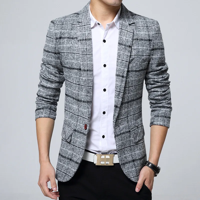 

Men's Autumn Business Woolen Slim Fit Suit Jacket Male Large Size Fashion Casual Plaid Color Personality Dress Blazers Coat