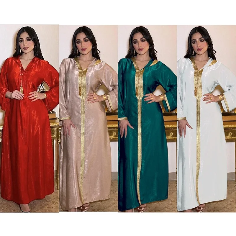 Eid Ramadan Dubai Abaya Jalabiya Hooded Dress Loose Muslim Women Kaftan Robe Islamic Arab Morocco Wedding Party Gown Green White