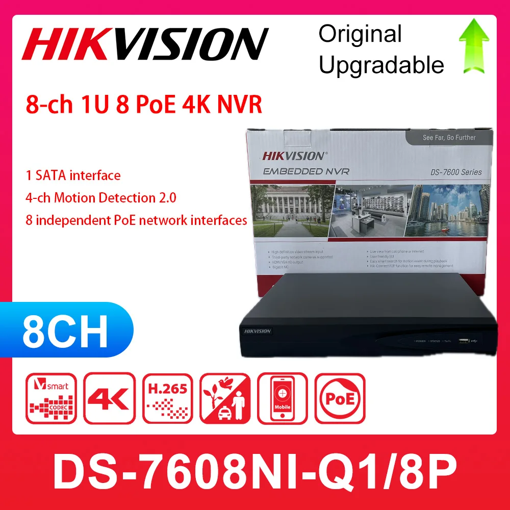 Фото Сетевой видеорегистратор Hikvision DS-7604NI-Q1/4P 4-канальный 1U 4 PoE, DS-7608NI-Q1/8P 8-канальный 4K PoE, H.265+, Plug and Play, для систем видеонаблюдения №1