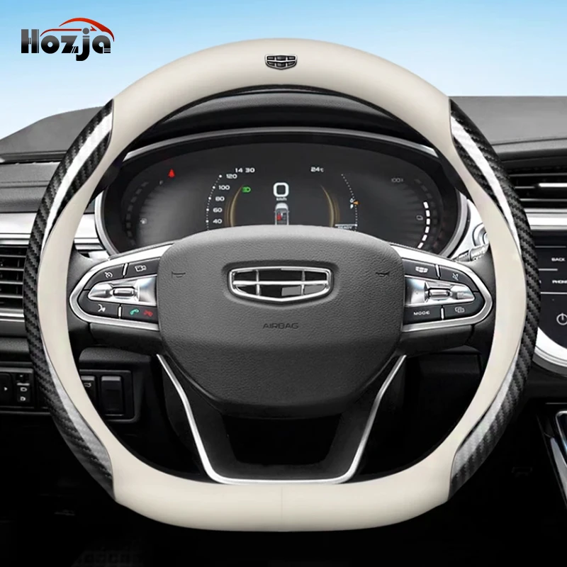 

Four Seasons Motors Steering Wheel Cover Non Slip Fiber Leather For Geely OKAVANGO Haoyue 2020 2021 2022 2023 Accessories