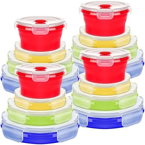 

16 Set Collapsible Containers Round Silicone Food Storage Containers BPA Free, 350/500/800/1200ml Silicone Lunch Bowl with Lids