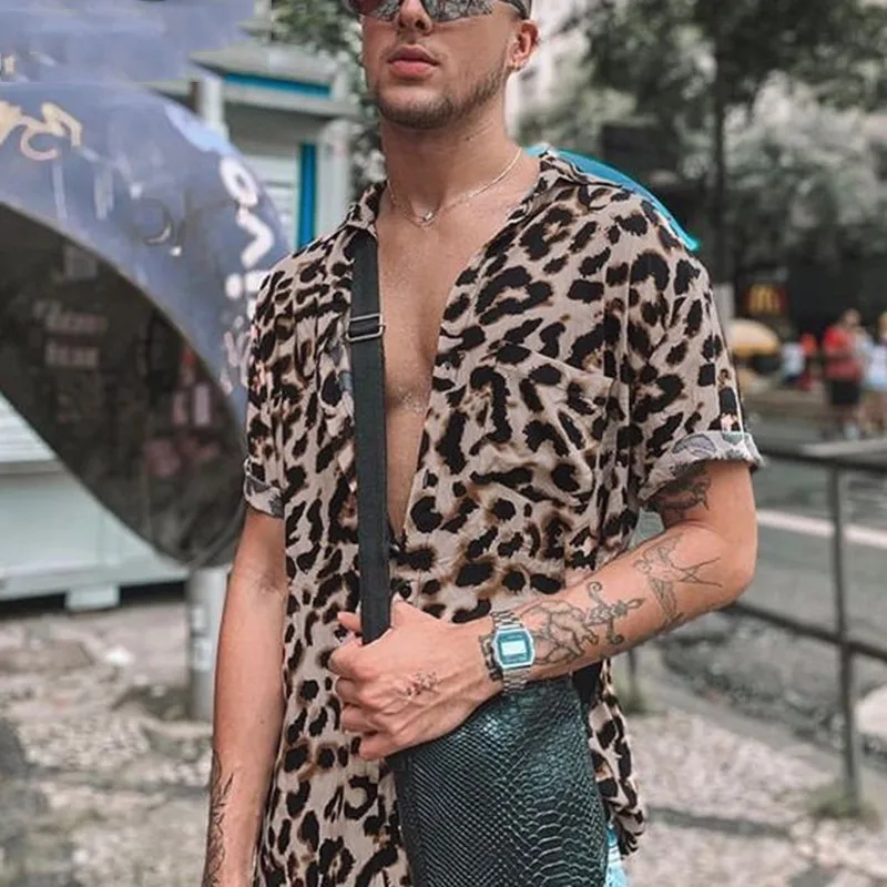 

2022 Venice Men's Shirts Short Sleeves Lapel Floral Casual Shirts Hawaiian Beach Tops Leopard Shirts Plus Size