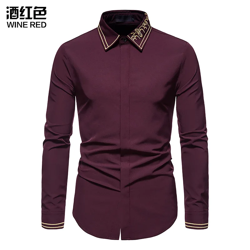 Men's Colorblocking Business Fashion Embroidered Long Sleeve Shirts Hollow Embroidery High Quality Shirts for Men 2022 New