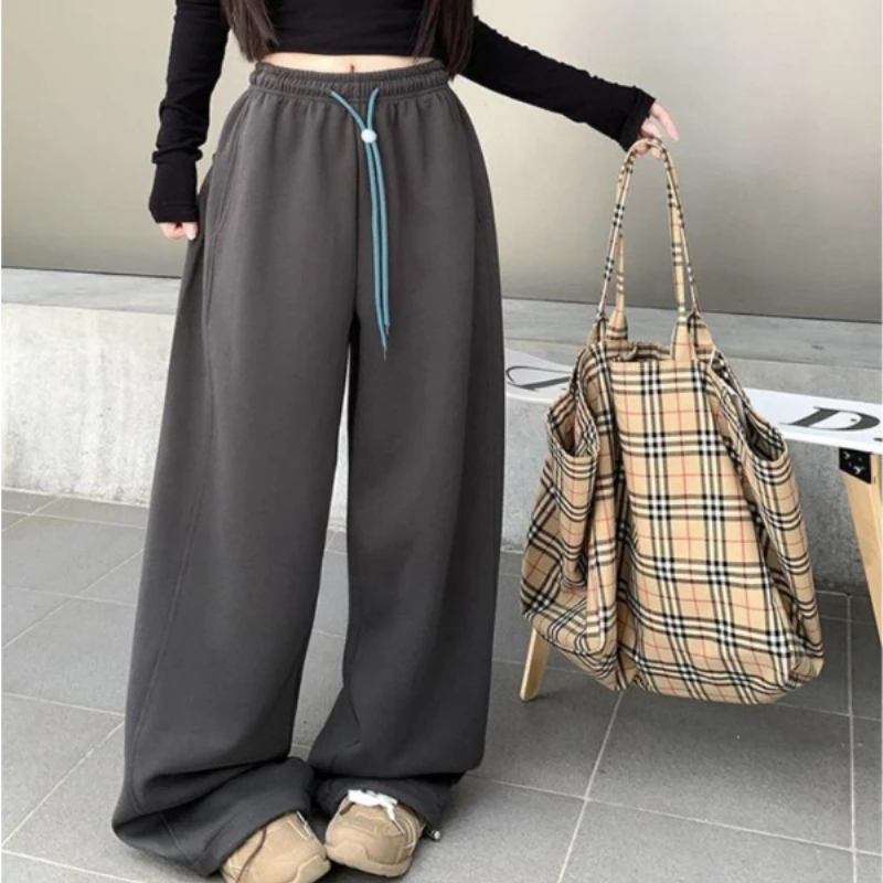 Deeptown Y2k Baggy Casual Sweatpants Woman Korean Popular Basic Wide Leg Grey Sports Pants Joggers Autumn New Essentials Trouser