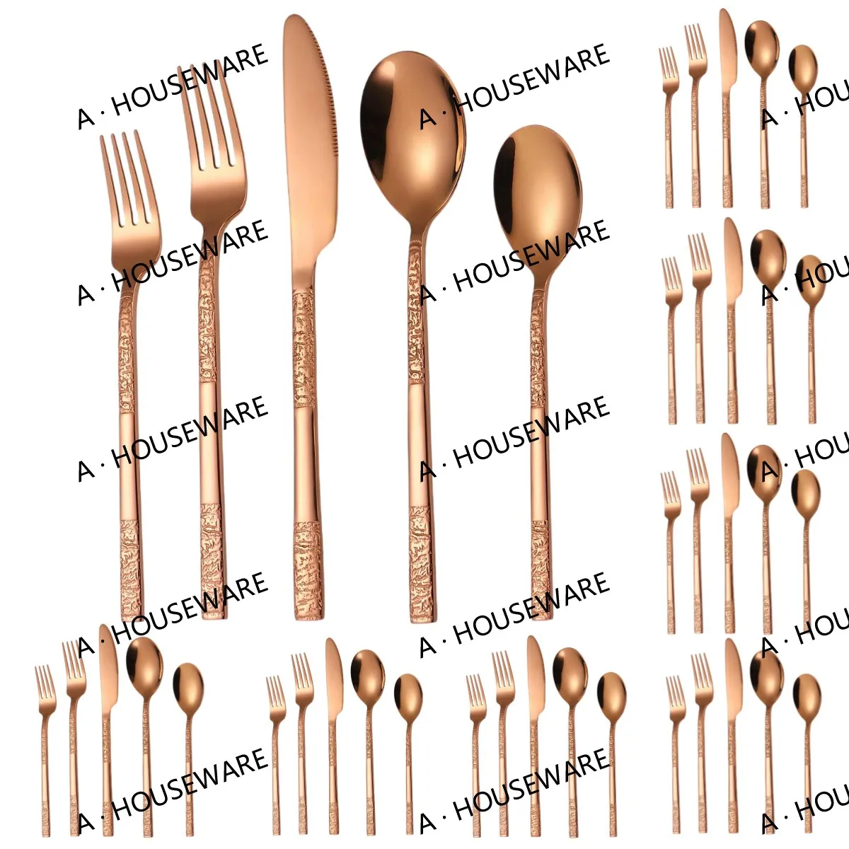 A · HOUSEWARE Радужное серебро, элегантный набор стальных столовых приборов из 40 предметов для 8 столовых приборов с каменным узором и ручкой, уникальный текстурированный дизайн (art.: 3920ca7dbc6aa) - 3920ca7dbc6aa
