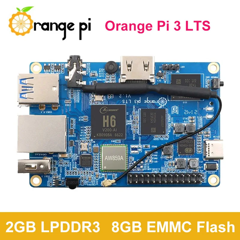 Мини-компьютер Orange Pi 3 LTS 2 Гб LPDDR3 8 ГБ EMMC AllWinner H6 SoC Wi-Fi BT5.0 гигабит Ethernet работает на