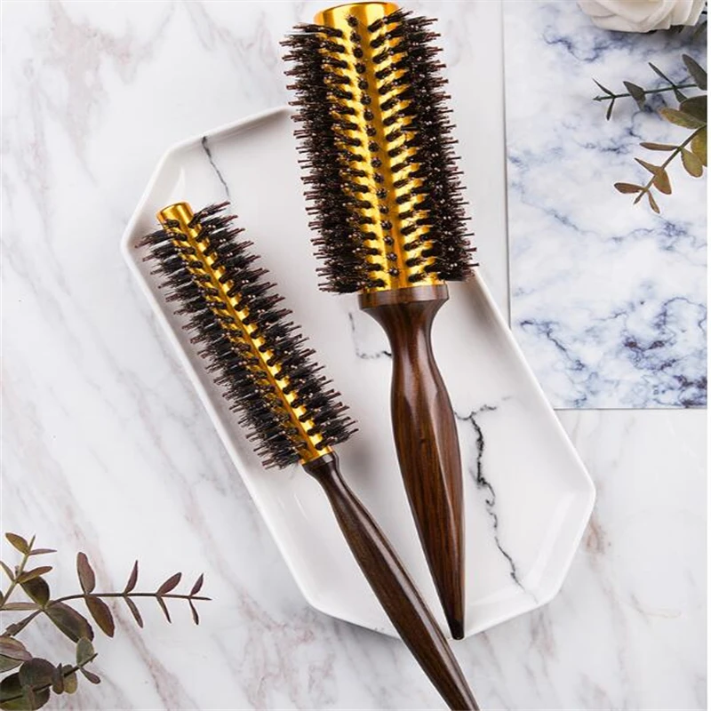 

Natural Boar Bristle Round Brush Wooden Handle Hair Rolling Brush For Hair Drying Styling Curling Professional Hair Brush