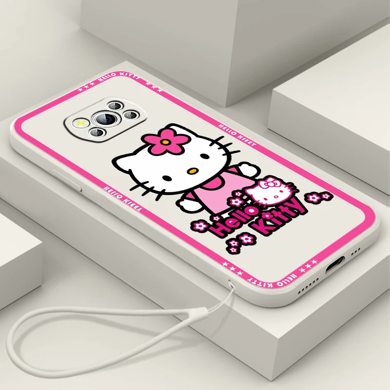 

Cute Hello Kitty Cinnamoroll Liquid Rope Phone Case For Xiaomi Mi Poco M5s M5 X5 X4 X3 M4 M3 F4 F3 GT Pro NFC 5G Soft Cover