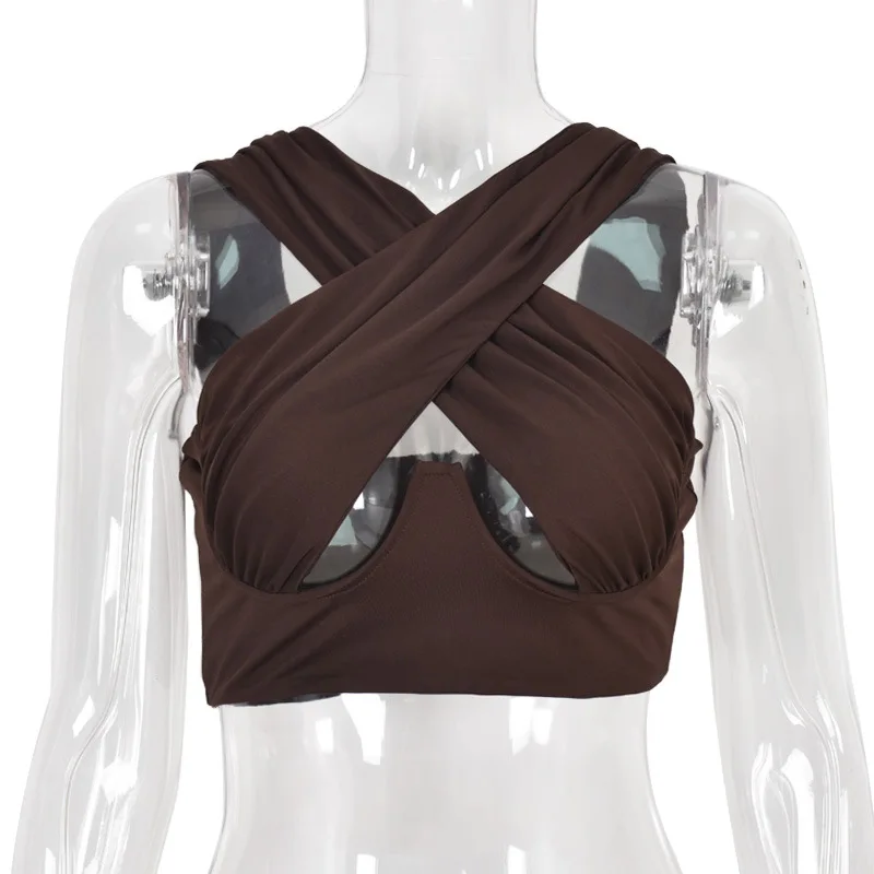 Женский укороченный топ с лямкой через шею Клубная одежда запахом и открытой