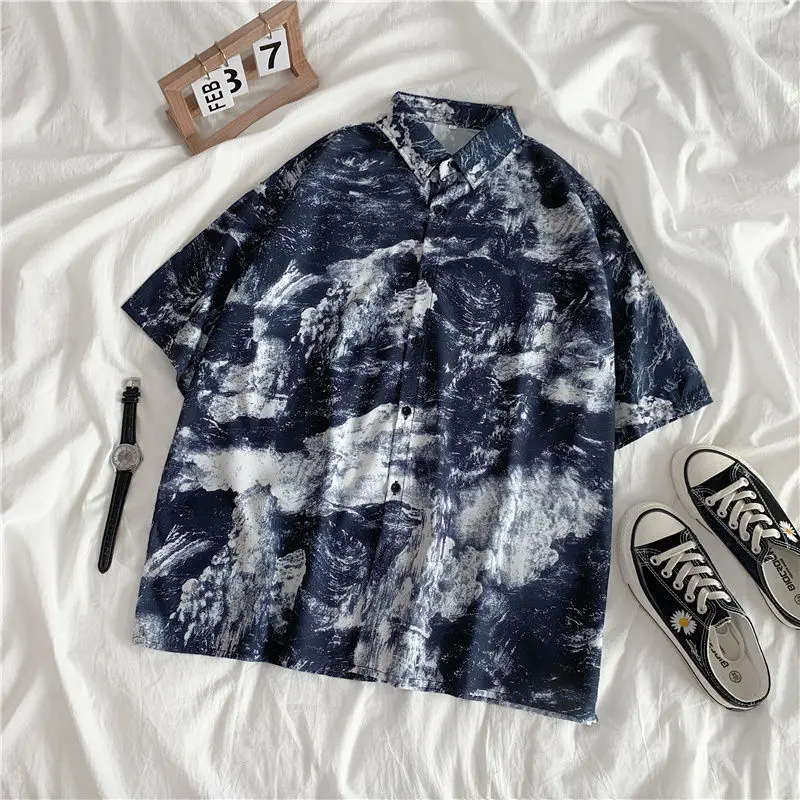 Мужская и женская летняя рубашка гавайская пляжная блузка на пуговицах топы с