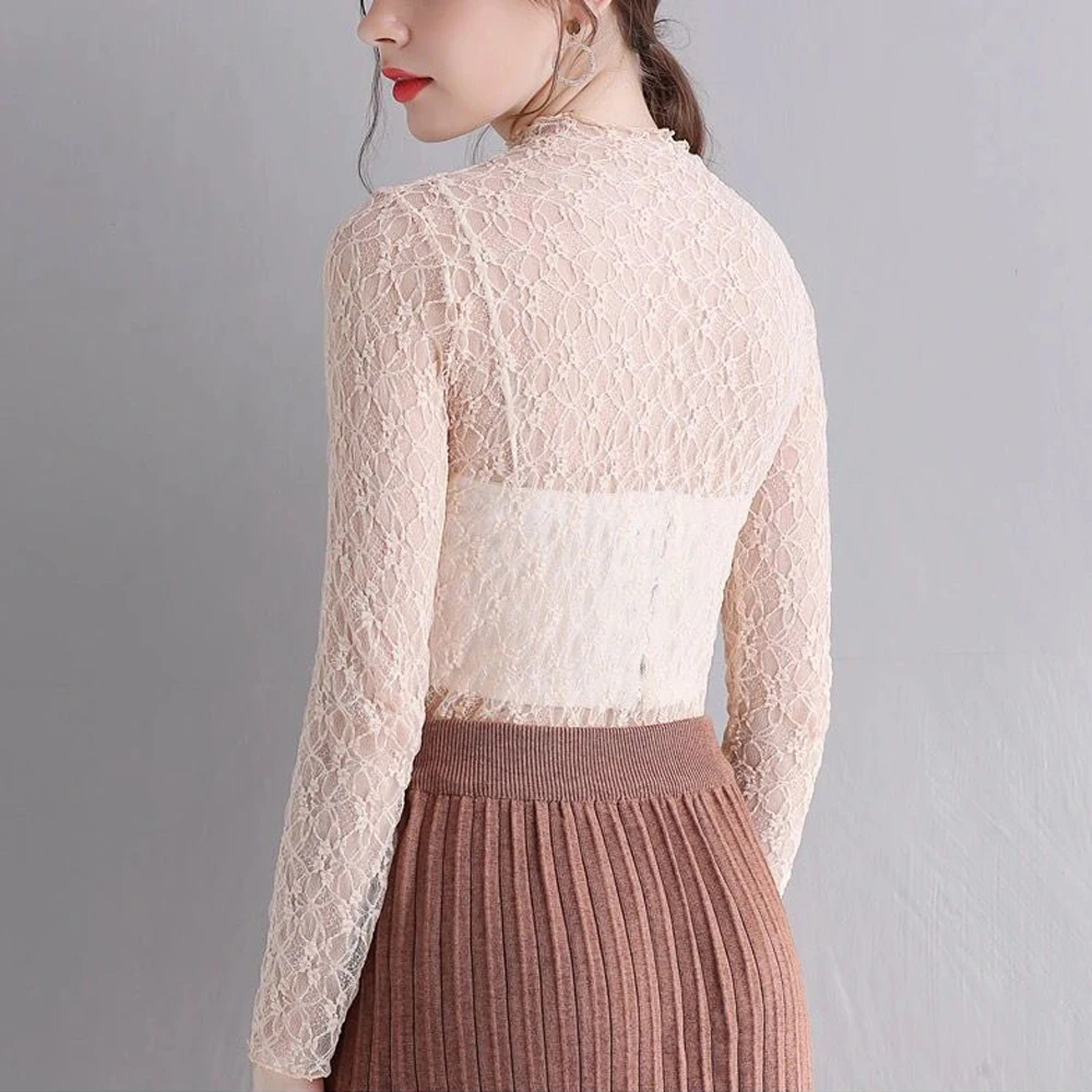 Женская Кружевная футболка с цветочным кружевом черная белая абрикосовая