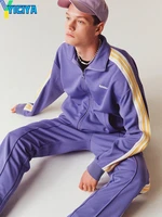 yiciya tracksuit women korea brand fashion woman zipper coat and sports pants two peice set vertical stripe macarone sports suit