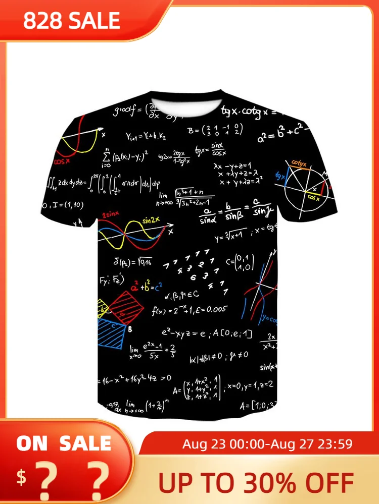 

Футболка с забавным принтом математической формулы, уличная одежда с 3D принтом для мужчин и женщин, модная футболка с круглым вырезом и коротким рукавом, цифровые футболки, топы унисекс
