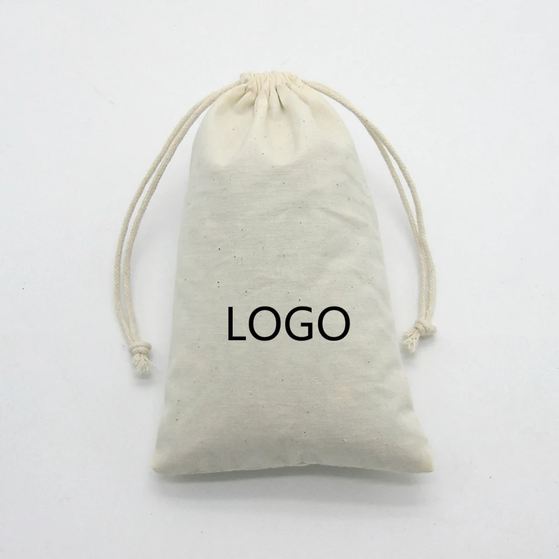 

50PCS Cotton Drawstring Pouch Jewelry Bags Packaging Makeup Gift Candy Bead Organizer Reusable Bag Pocket Custom Logo Print
