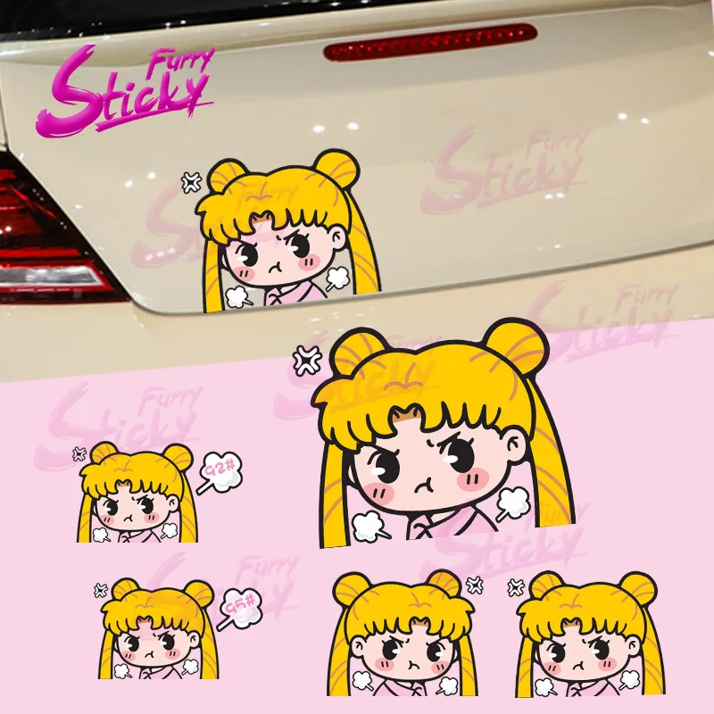 

Furry Sticky Cute Girl Angry Girl Anime Car Sticker Decal Car Accessories for Bumper Helmet Trunk Sticker for Laptop Stickers
