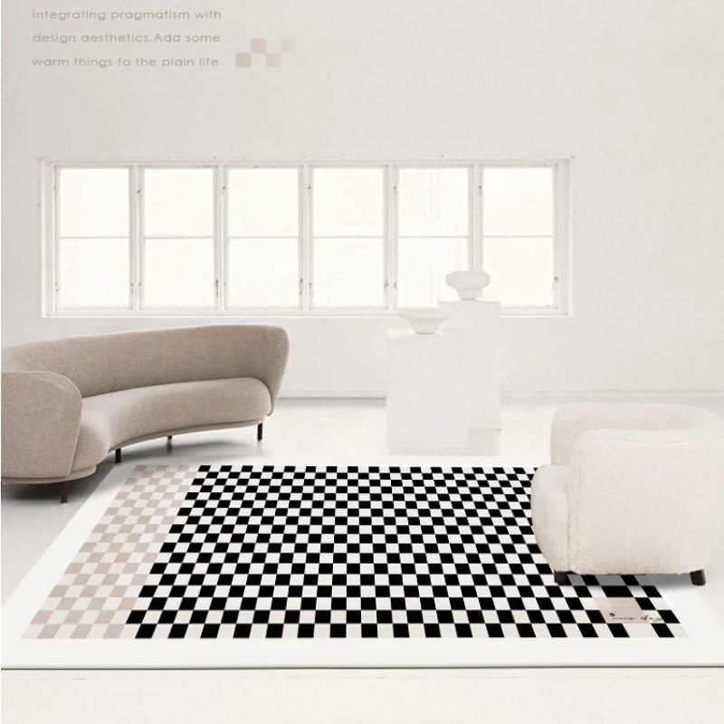 

Современные минималистичные черно-белые полосы, абстрактные ковры для гостиной, стильные шахматные прикроватные скандинавские Домашние коврики для девочек и спальни