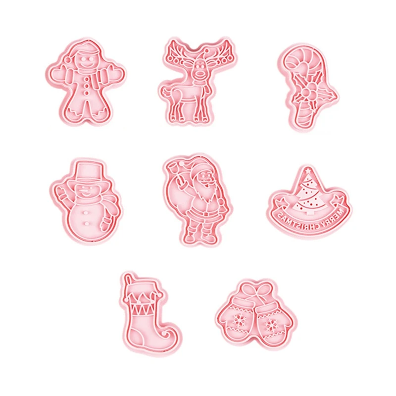 

8PCS Christmas Style Cookie Cutter Biscuit Mold 3D Frosting Cookie Cutter Plastic Push-type Household Cookie Mold Drop Shipping