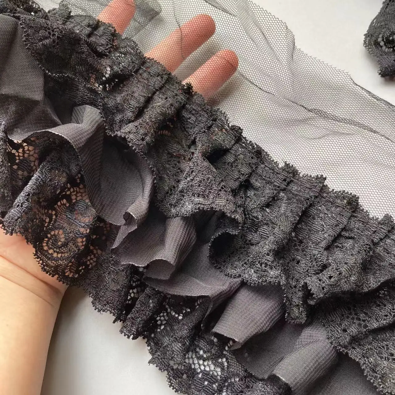 1 ярд черная трехслойная плиссированная кружевная бейка шифоновая ткань вышивка