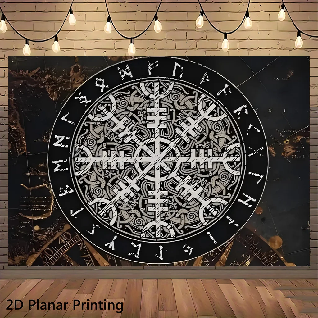 Фото Настенный гобелен в стиле бохо с мандалой, художественный принт на холсте, декор с изображением небесных знаков зодиака, таро, астрологии, геометрических абстрактных узоров, черно-серебристый, для комнаты №1