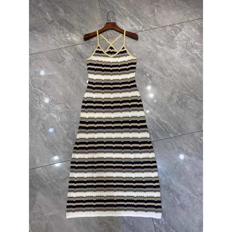 New 2023 Summer Women's High-quality Temperament, A Hundred and One Herringbone Pattern Jacquard Knitted Camisole Dress Clothing