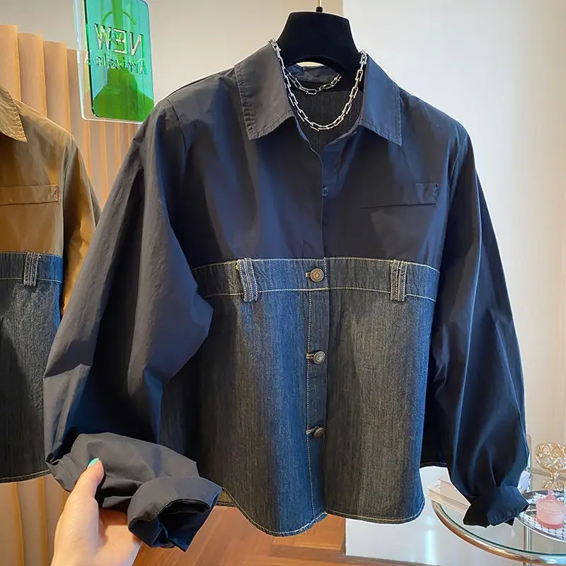 Женская осенняя рубашка Nichedenim с длинным рукавом чувственный дизайн 300 фунтов