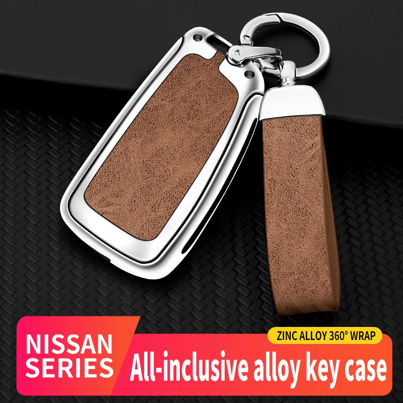 

Alloy And Leather Car Key Case Cover For Nissan X-Trail Qashqai J11 Juke Murano Micra Tiida Maxima Altima Kicks Accessories