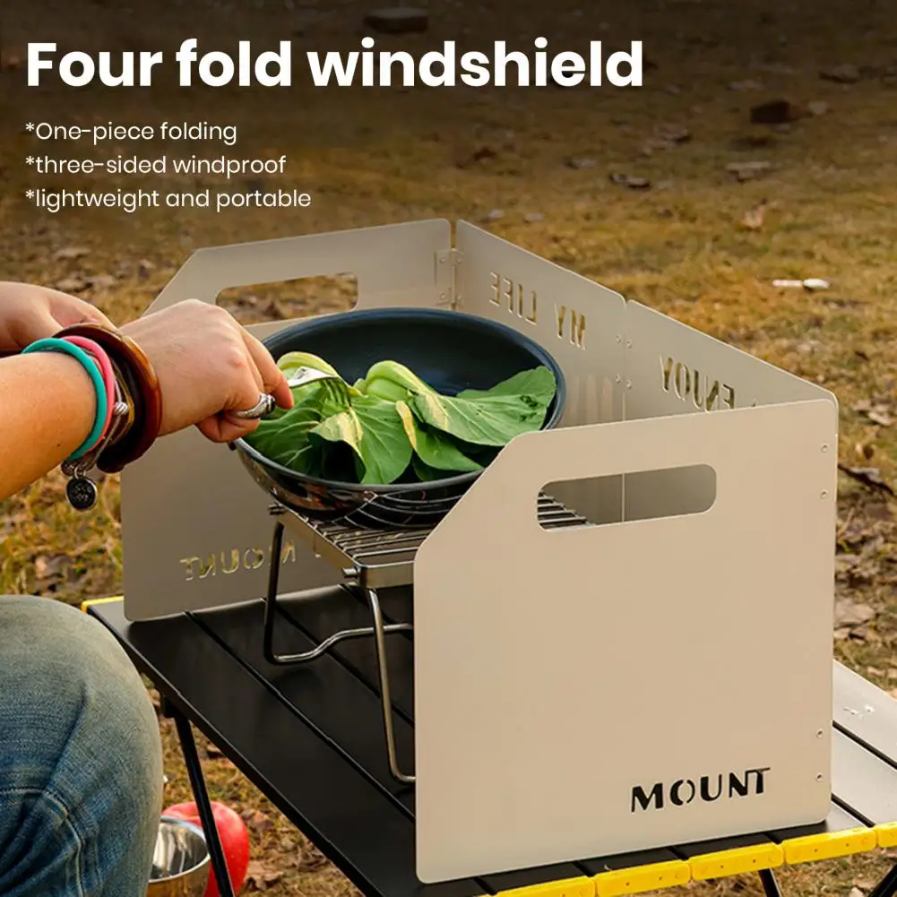 

Stove Windscreen Foldable Hollow Out Easy to Carry Metal Portable 3 Folding Cooking Burner Wind Deflector BBQ Supplies