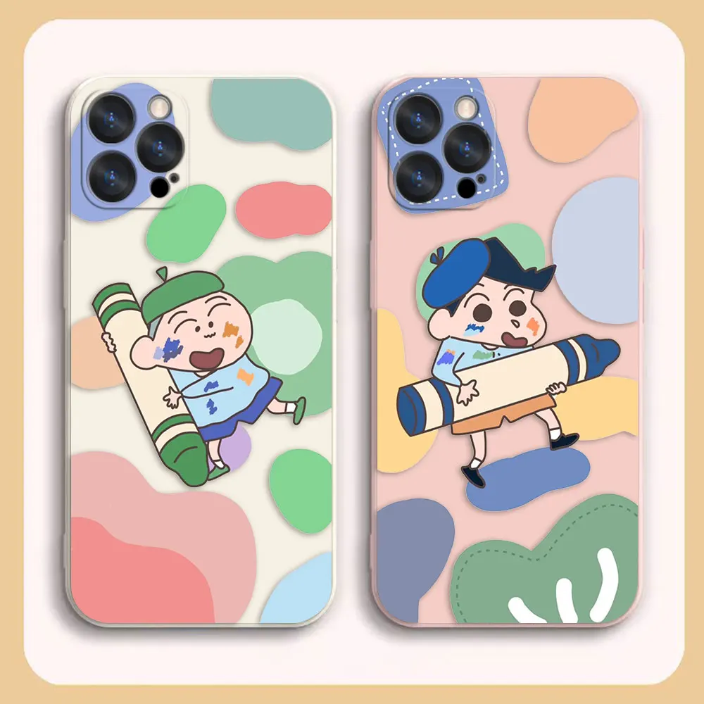 

Colourful C-Crayon Shin-chan-n Case For Apple iPhone 14 13 12 11 Pro XS Max Mini X XR SE 7 8 6 6S Plus Colour Liquid Funda Case