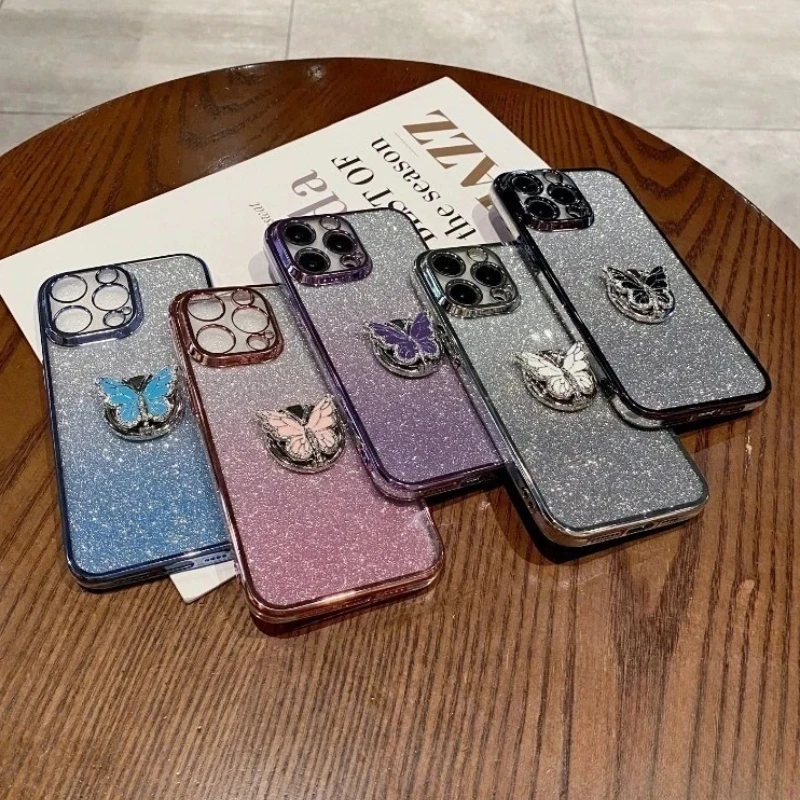 Блестящий чехол для телефона с кольцом-бабочкой и подставкой Samsung Galaxy Note 20 Ultra 10 Plus