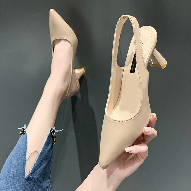 2023 Spring and Summer New Pointed High Heels Women's Stiletto Heel Closed Toe Sandals Empty Shallow Mouth Single-Layer Shoes