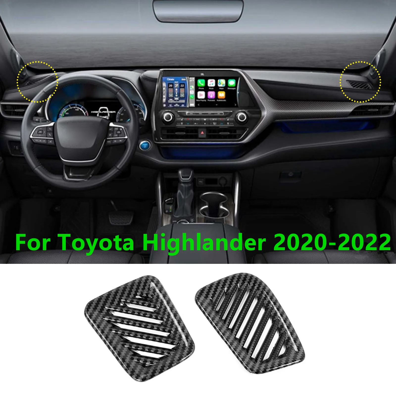 

Крышка из углеродного волокна для вентиляционного отверстия кондиционера, крышка для выпускного отверстия приборной панели, внутренняя отделка крышки для Toyota Highlander 2020-2022