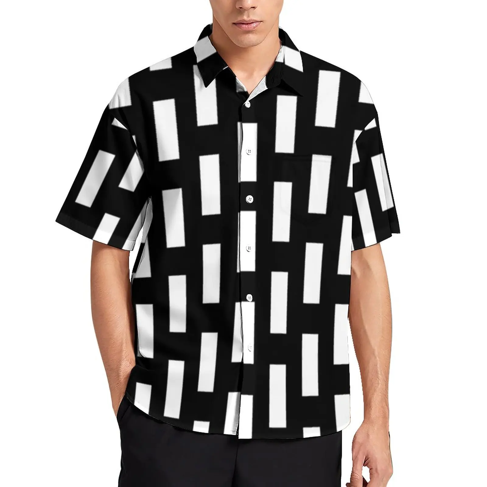 

Nordic Lines Print Loose Shirt Vacation Discontinuous Line Casual Shirts Hawaii Graphic Short Sleeves Vintage Oversize Blouses